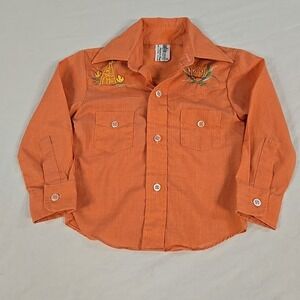 Vintage Kmart Western Button Up Shirt Toddler 2T 24 Months Orange Embroidered